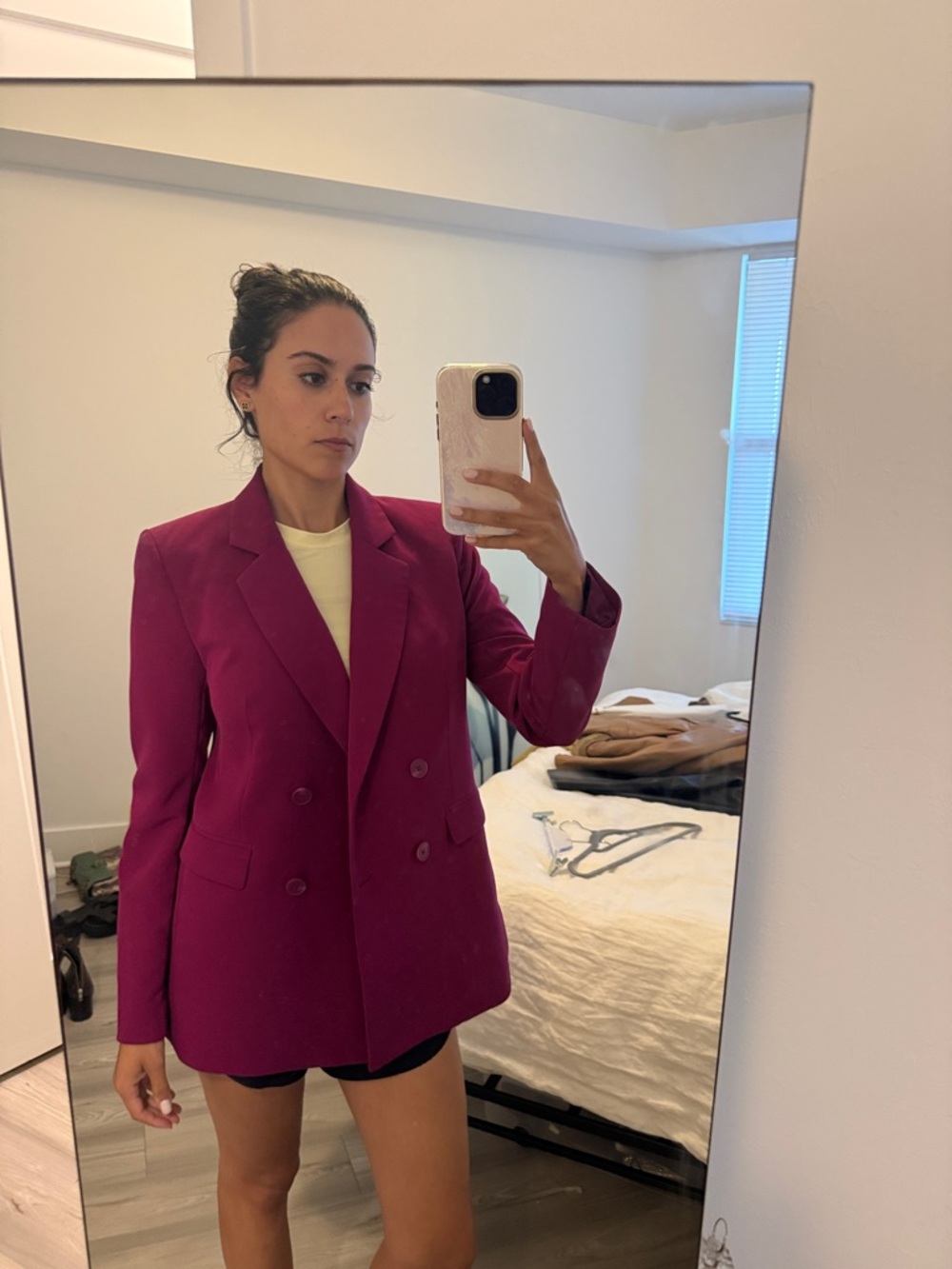 Express Double-Breasted Blazer in Deep Magenta